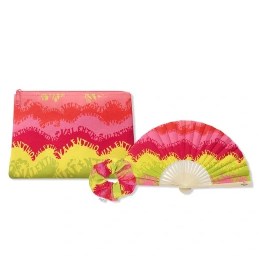 Valentino 3PC Summer Set w/Hair Scrunchie, Cosmetics Bag, Fan